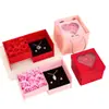 Nueve Cajas de Regalo de Joyería con Flores de Jabón, Collares de Joyería con Flores Eternas, Rosas para el Día de San Valentín, Cajas de Dulces Giratorias