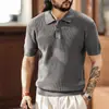 Nova Camisa Polo Masculina Italiana Estilo Old Money Manga Curta com Lapela, Camisa de Tricô Americana Tendência Outono Masculina Simples Retrô
