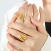 Moda Hip Hop Europea y Americana Anillo Abierto Personalizado Forma de Presión de Aceite Pulsera de Moda para Parejas Pulsera de Titanio Acero Chapado en Oro de 18K