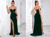Vestido de Noite Popular Transfronteiriço de Cor Sólida Sem Alças de Alta Qualidade com Fenda e Strass, Elegante Vestido de Noite de Luxo Leve, Digno de Rainha