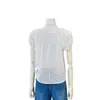 Blusa de encaje texturizado con cuello redondo y mangas abullonadas en blanco, hombros descubiertos, de la fábrica original, hecha de tejido de punto Tencel de alta elasticidad