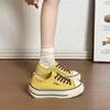 Sapatos Individuais Femininos de Lona com Cadarço Estilo Estudante Cor Sólida Decote Baixo Finos Sola Grossa Confortáveis Antiderrapantes Resistentes ao Desgaste Primavera/Verão 2026