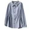 Talla Grande Otoño Nuevo Sencillo para el Trabajo Tira Ceñidora a la Cintura Camisa Rayada Casual Manga Larga para Mujer 100kg Camisa 1070