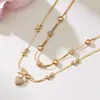 Acero Inoxidable Lazo Corazón Circonita Diamante Completo Colgante Cadena de Cuchilla Pulsera Collar Juego de Joyería Chapado en Oro Real de 18K
