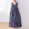 Novo Vestido de Algodão e Seda de Verão para Mulheres, Corte Amplo, Emagrecedor, Adequado para Mães de Meia-Idade e Idosas, Vestido Longo Elegante, Vestido de Praia