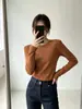Camiseta Básica Cuello Redondo para Mujer, Ajuste Delgado Otoño e Invierno, Top de Ropa Interior Cálida Casual de Moda, Camiseta de Manga Larga Hombro Normal para Mujeres Jóvenes
