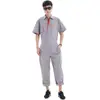 Conjunto de ropa de trabajo de una pieza ligero de manga corta para verano, ropa a prueba de polvo con bloques de color de poliéster-algodón para tripulación y trabajadores mecánicos