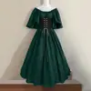 Vestido de Performance em Estilo Retrô Medieval Europeu e Americano com Cores Contrastantes, Saia Ampla Evasê, Design de Um Ombro, Design de Cintura Marcada com Patchwork e Decote Quadrado Estilo Corte