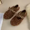 Laço felpudo estilo coreano 2026 moda bico fino forrado com fleece outono e inverno novos sapatos de algodão, sapatos de algodão quentes e fofos femininos