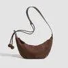 Bolsa Transversal Meia-Lua Minimalista em Camurça  Bolsa de Ombro Hobo Vintage Descontraída com Detalhes de Pompons e Franjas, Alça Ajustável e Estilo de Carregamento sob o Braço Bolsa Casual de Viagem Inspirada na Europa de Luxo Leve para Mulheres