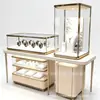 Vitrine para relógios, armário de joias moderno, borda de aço inoxidável lacada, armário de joias de vidro termoformado, vitrine de exposição de museu