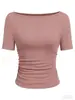 Camiseta de Manga Larga Ajustada con Cuello Barco y Manga Acampanada de Color Sólido Estilo Europeo Americano Chica Picante para Mujer Estilo Otoño