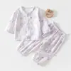 Conjunto de Gaze para Bebê Roupas de Casa para Bebê Manga Longa Top de Fibra de Bambu Calça Roupas de Verão com Ar Condicionado para Crianças Meninos Meninas