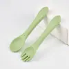 Conjunto de Garfo e Colher de Silicone para Bebês para Crianças Aprenderem a Comer Sozinhas, Colher Especial para Bebês, Conjunto de Talheres para Bebês