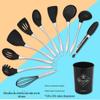 Utensílios de cozinha de silicone, 11 peças, adequado para cozinha, refogado, cabo de aço inoxidável, estilo chinês, pá, colher de sopa, batedor de ovos para assar em casa