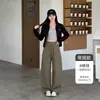 Pantalones de traje de mujer de alta gama a la moda con botones ocultos, nuevos estilos de primavera y otoño, adelgazantes, fluidos, de cintura alta, corte holgado, versión estrecha, pantalones de pierna ancha