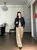 Chaqueta estilo tweed azul marino para mujer, nuevo top de hombro estilo coreano para principios de otoño de 2026, atuendo sofisticado y elegante, un toque de estilo de alta gama