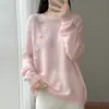 Suéter de Tricô Redondo 100% Lã Novo Outono/Inverno 2026 Manga Longa Feminino com Design Bordado à Mão Top de Lã