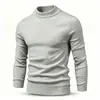Suéter de punto para hombre de otoño e invierno, capa base, cuello semi-alto, corte ajustado, cuello camisero, manga larga, color liso, top casual