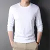 Nova Camiseta Masculina de Manga Longa com Gola Redonda Outono 2024 Camiseta de Algodão de Base Casual de Negócios para Homens de Meia-idade de Alta Qualidade