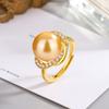 [Fábrica] Anillo de Apertura Ajustable con Perlas Doradas Tuhao Blanco Morado Demonio Amarillo Zirconia Perla de Imitación para Mujer