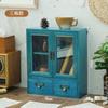Vitrina nórdica vintage de madera con doble puerta, mueble de almacenamiento para artículos diversos, cosméticos y cajones, mueble de escritorio con acabado.