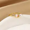 Anillo de Diamante Rosa de Lujo Ligero Europeo y Americano Transfronterizo Anillo de Perla de Lote Mixto Anillo Articulado de Cadena Geométrica de Hoja para Mujer