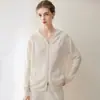 Cardigan Feminino Casual Konsaini Fio 100% Cashmere Malha Solta Simples Emagrecedor Cor Sólida Peça de Roupa