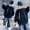 Sudadera Holgada Estilo Coreano para Niños de Primavera y Otoño para Niños Medianos y Grandes Tendencia Fresca Casual Manga Larga Moda Diseño de Retazos Ropa de Otoño