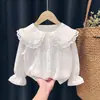 Camisa de Algodão Ningli para Bebês Meninas, Nova Tendência Estilo Coreano para Primavera e Outono para Crianças, Camisa Branca Pura para Meninas