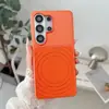 Color Contrastante Galvanizado Costuras Textura de Cuero Adecuado para Samsung S26Ultra Funda Magnética para Teléfono S25Fe Ondulada Mate Anticaídas