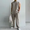 Traje deportivo de seda de hielo para hombre, chaleco de verano, camiseta sin mangas Ruan Handsome, ropa deportiva estilo coreano para hombre, traje de dos piezas