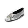 Zapatos de Cuero Cuadrados de Estilo Británico para Mujer, que Aumentan la Altura 4 cm, Mocasines Dorados Planos con Piel Genuina y Hebilla Metálica