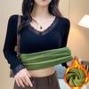 Tops Calientes para Mujer en Invierno, Engrosados con Terciopelo y Almohadillas en el Pecho, Ropa de Otoño con Cuello en V, Camisetas Ajustadas para Abajo, Ropa Interior, Nuevo