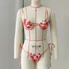 Biquíni Push-Up Estilo Novo 2026 com Estampa Floral Fresca, Peça Única de Duas Peças de Cintura Baixa, Biquíni Sexy Europeu e Americano Sem Costas