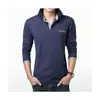Ropa de otoño de una sola capaCamisa de manga larga de negocios para hombres jóvenes y de mediana edad, camiseta base de algodón, top para hombre en azul real con cuello gris
