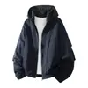 Ropa para Hombre Tangkez Primavera y Otoño Nuevo Color Bloque Falso Dos Piezas Chaqueta Cardigan Simple con Capucha Tendencia Abrigo para Hombre