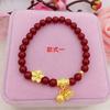 Pulsera de cuentas de loto y ciruela chapada en oro latón, joyería de oro de imitación galvanizada, estilo étnico, pulsera de cuerda elástica para mujer