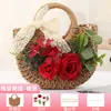 Bolso Tejido de Paja Floral Hecho a Mano para DIY con Materiales de Flores Artificiales, Bolso de Mano para Actividades de Team Building y Calentamiento, Bolso de Mano Pequeño