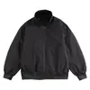 Jaqueta Bomber Masculina Estilo Americano Cleanfit Curta e Larga para Primavera, Loose, Tooling, Gola Vertical, Cor Sólida, Jaqueta Casual