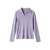 Camisa Básica de Cuello con Rayas de Punto de Lana de Oveja, Acetato, Lyocell Tencel en Stock, Manga Larga Otoño/Invierno