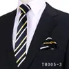 Conjunto de Gravata Listrada Larga e Lenço de Bolso Masculino, Roupa Formal Profissional, Gravata Jacquard Azul Marinho Amarrada à Mão 8cm, Em Estoque