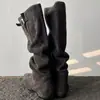 Bota de montar de caña alta, pierna ancha, adelgazante, hasta la rodilla, para mujer, estilo coreano, de nicho, casual, que aumenta la altura, de cuero suave, caña larga, botas de mujer con tacón de bloque