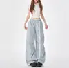 Calça Cargo de Renda Rosa Dopamina para Mulheres, Estilo Preguiçoso Solto para Verão Início do Outono Calças Casuais de Perna Larga Scimitar