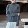 Outono e Inverno Malha Grossa de Lã 100% Pura com Trançado Duplo Camada Base Feminina de Manga Longa e Gola Alta Estilo Preguiçoso