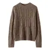 Suéter feminino de cashmere com estampa floral, gola redonda, grosso, corte solto, suéter de tricô de cashmere de manga comprida, suéter de lã para usar como base