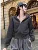 Chaqueta corta color gris carbón para mujer, sudadera fina estilo coreano de otoño, top ajustado, atuendo de principios de otoño, nueva ropa para mujer 2026