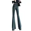 Jeans de micro-bota para mujer, nuevo de verano, figura tipo pera, talla grande, holgados, cintura alta, adelgazantes, elásticos, pierna ancha, pantalones de herradura