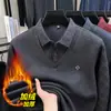 Suéter Masculino de Lã Mesclada Espessa com Forro de Fleece, Falso Duas Peças, Gola Lapela 2026 Inverno Novo, Camada Base Quente, Tricô Masculino
