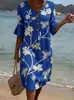 En Stock Amazon Moda Transfronteriza Mujer Nuevo Cuello en V Botones Estampado Floral Casual Vestido de Algodón y Lino